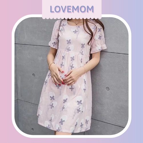 Váy thêu hoa vải linen thiết kế 2in1 cho con bú
