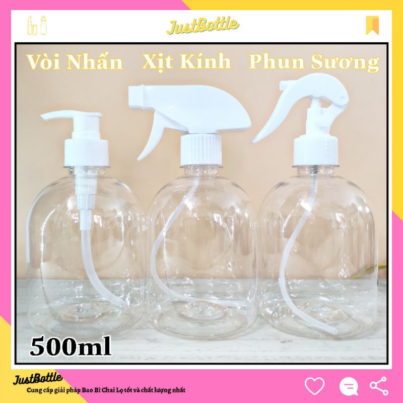 CHAI NHỰA CÓ VÒI NHẤN XỊT 500ml ĐỰNG SỮA TẮM XÀ PHÒNG DẦU GỘI LỌ TRONG SUỐT giá rẻ  VỎ CHAI PET giá sỉ JUSTBOTTLE