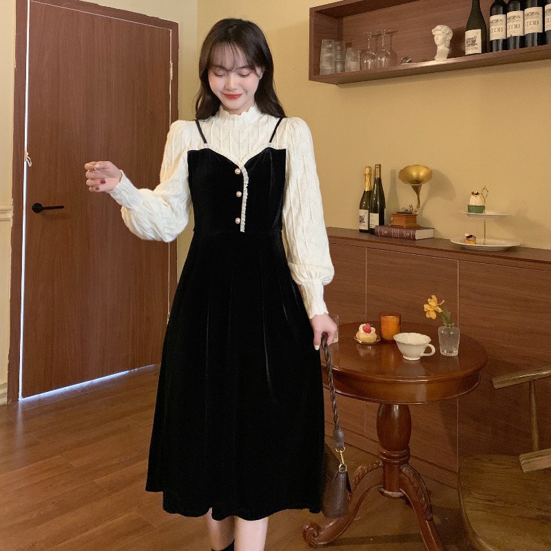 Đầm nữ Perty dáng dài thanh lịch thời trang mùa thu Hàn Quốc