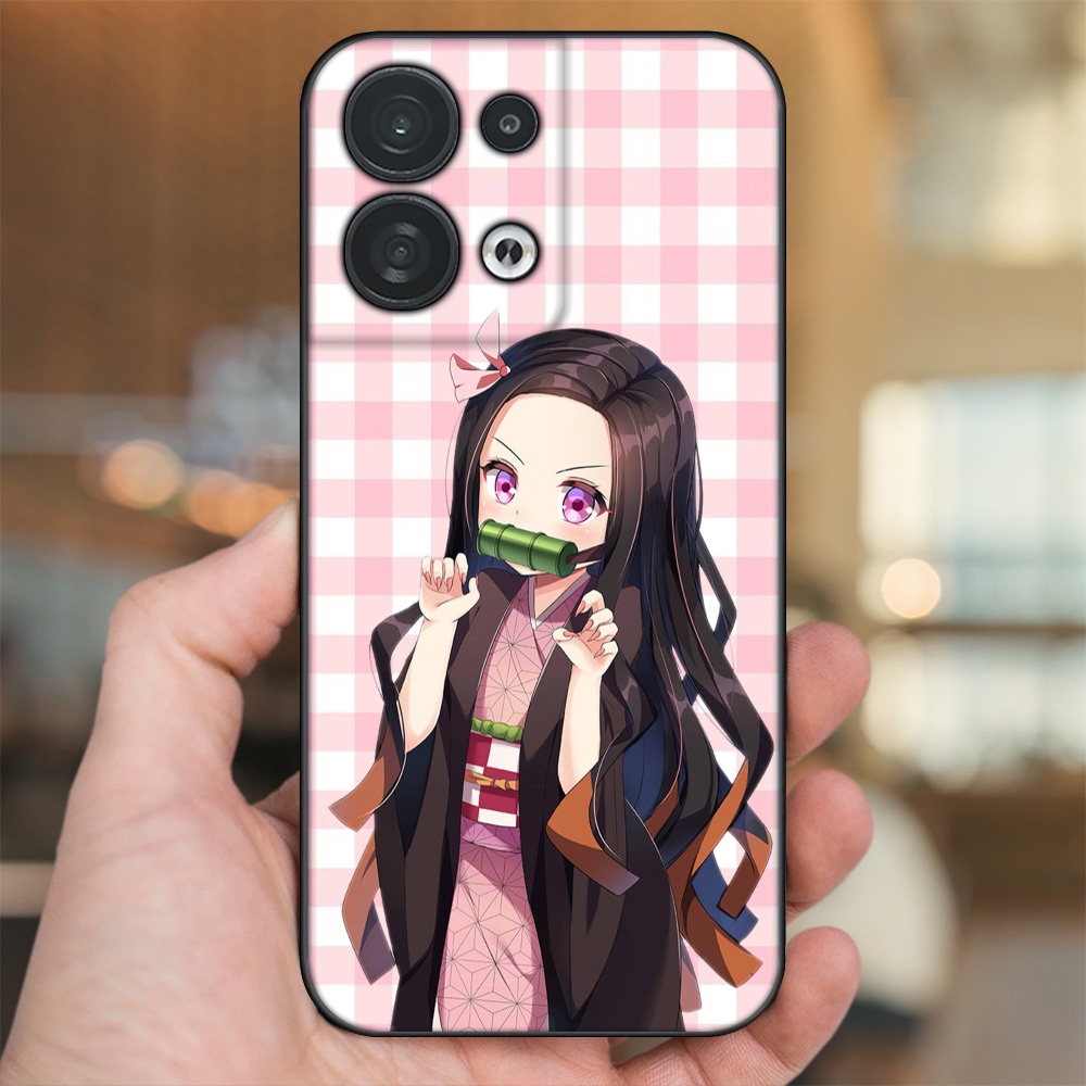 Ốp lưng Oppo Reno 8 5G viền đen in hình Nezuko Kimetsu no Yaiba