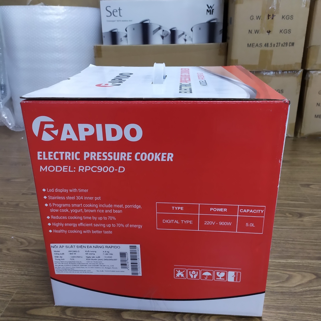 (Chính hãng) Nồi áp suất điện đa năng Rapido RPC900 D thiết kế sang trọng an toàn khi hoạt động và tiết kiệm năng lượng