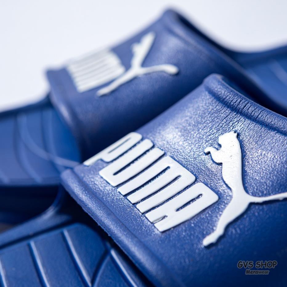 Dép Puma Divercat V2 màu xanh logo trắng  | Dép đúc liên khối không ngấm nước