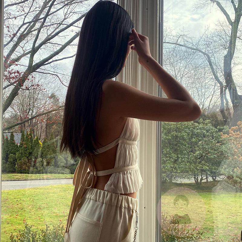 Áo Nữ Không Tay Nhún Bèo Hở Lưng Thời Trang