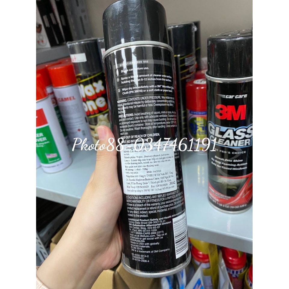 Chai xịt rửa kính xe, vệ sinh kính ô tô 3m- tẩy rửa vết bẩn,dầu mỡ kính xe, làm trong kính không đóng cặn 538g