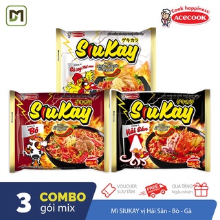Combo 3 gói mì Siukay mix 3 vị Hải Sản Bò Gà cay 7 cấp độ Acecook