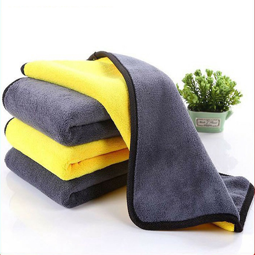 Khăn lau đa năng hai mặt vàng xám Microfiber vệ sinh nội thất xe ô tô, không sổ đông 30x30cm Nhật Bản Mart