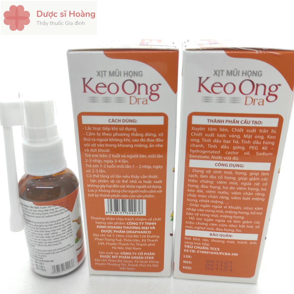 [Chính hãng] Xịt Mũi Họng Keo Ong Dra - Làm Sạch, Làm Dịu Mũi Họng - Lọ 30ml