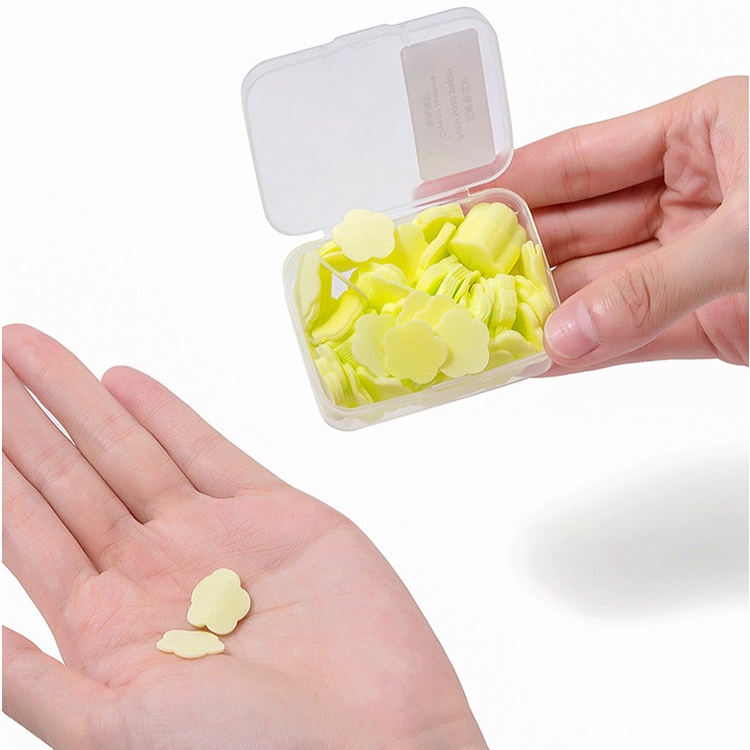 Hộp xà phòng rửa tay mang khi di chuyển, xà bông cầm tay, được chia thành những bông hoa nhỏ, ít tạo bọt, rất tiện lợi