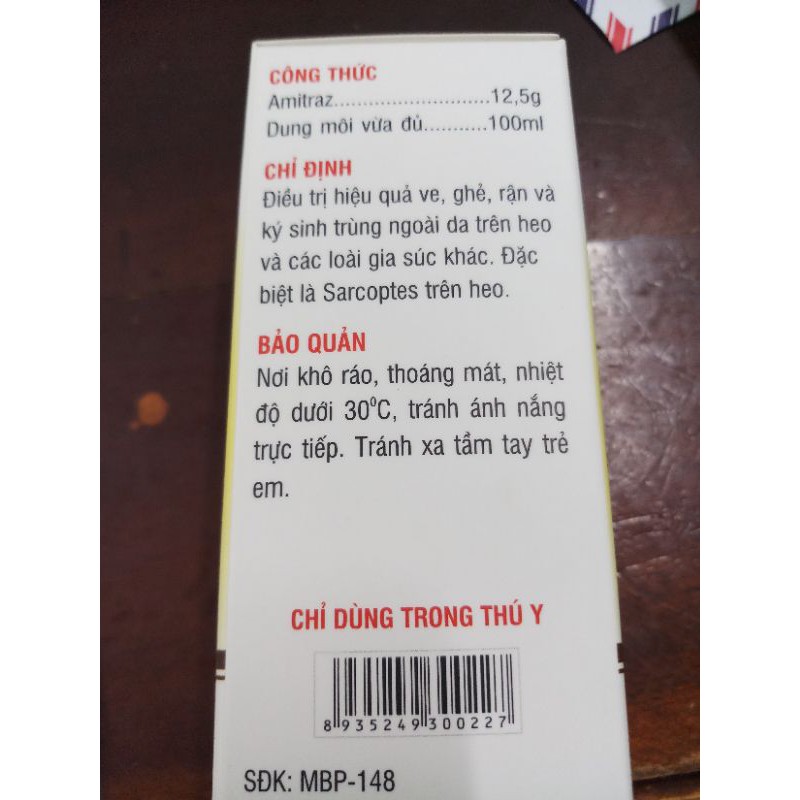 Mebi Taktic 100ml Amitraz 12,5 % phun xịt hoặc tắm v e, r ận, b ọ c hét hsd 15/03/2023