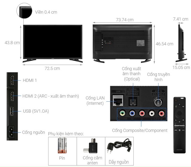 Smart Tivi Samsung 32 inch UA32T4500.MODEL2020( Hàng NEW Bảo hành chính hãng 2 năm)