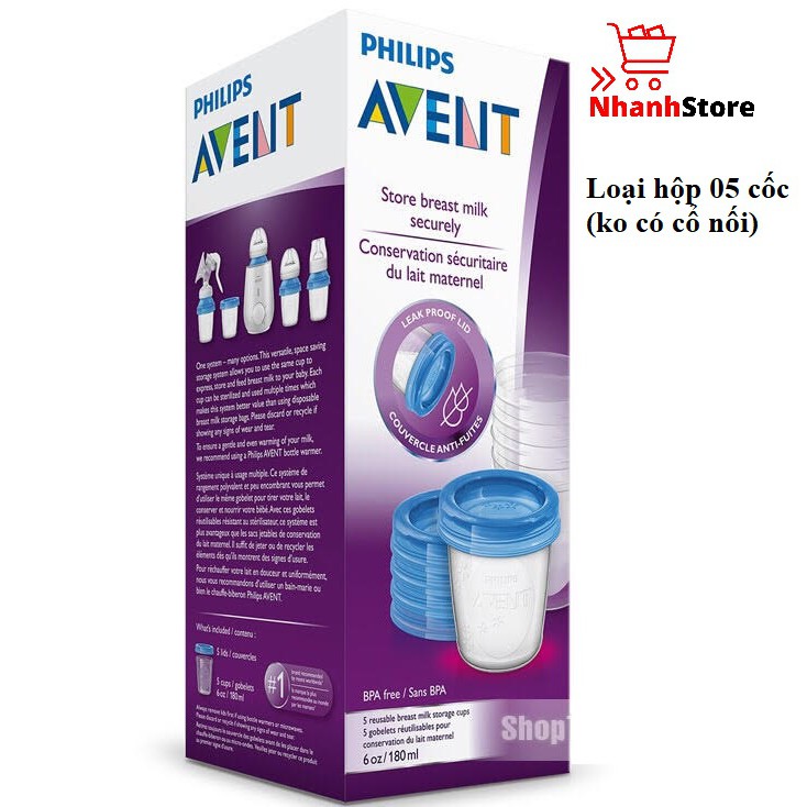 Cốc trữ sữa Avent 180ml và 240ml chính hãng