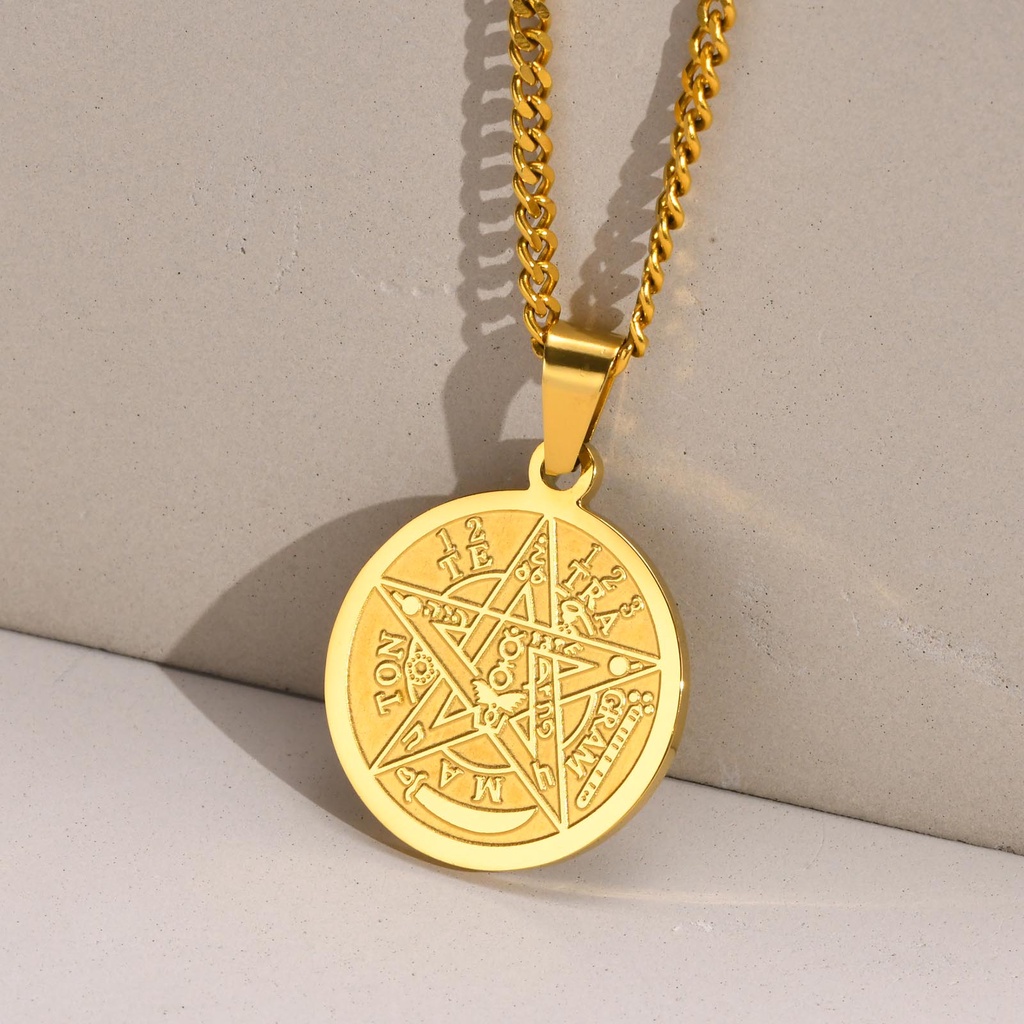 Dây chuyền VNOX thép không gỉ mặt ngôi sao ma thuật phong cách punk Solomon Pentagram Talisman cho nam và nữ