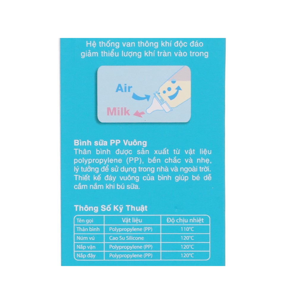 Bình sữa cổ hẹp PP vuông Pigeon 120ml