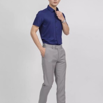 Áo sơ mi nam công sở Aristino tay ngắn màu xanh tím than dáng Slim fit chất sợi sồi cao cấp ASS021S9