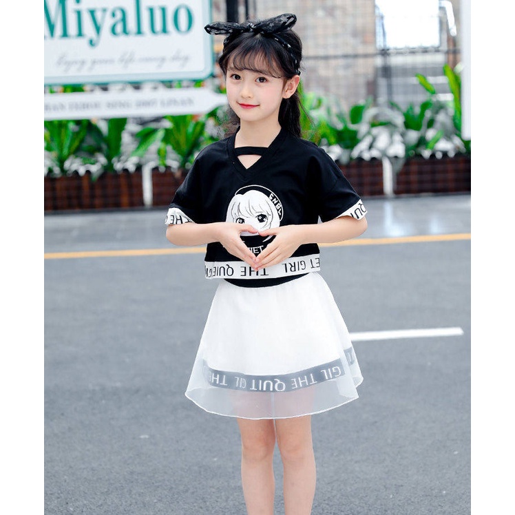 Bộ Áo Thun cotton Cổ Tròn + Quần Ống Rộng Thời Trang Cho Bé Gái 8-7-12 Tuổi 5-12 Tuổi