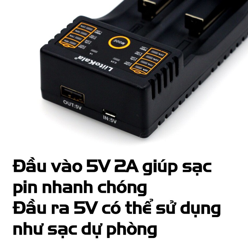 Bộ Sạc Pin Đa Năng LiitoKala Lii-202 Đầu USB Sạc Pin 1.2V/3.7V/3V/3.85V NiMH/Liion/LiFePo4