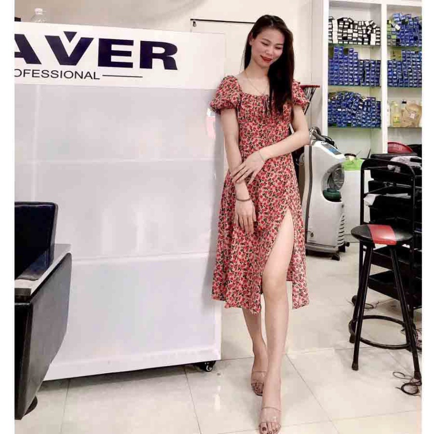 Váy body họa tiết hoa nhí dáng ôm chất Voon cao cấp mềm mịn- Đầm tiểu thư ngắn tay Sexy hack dáng cực xinh - Hàng mới về