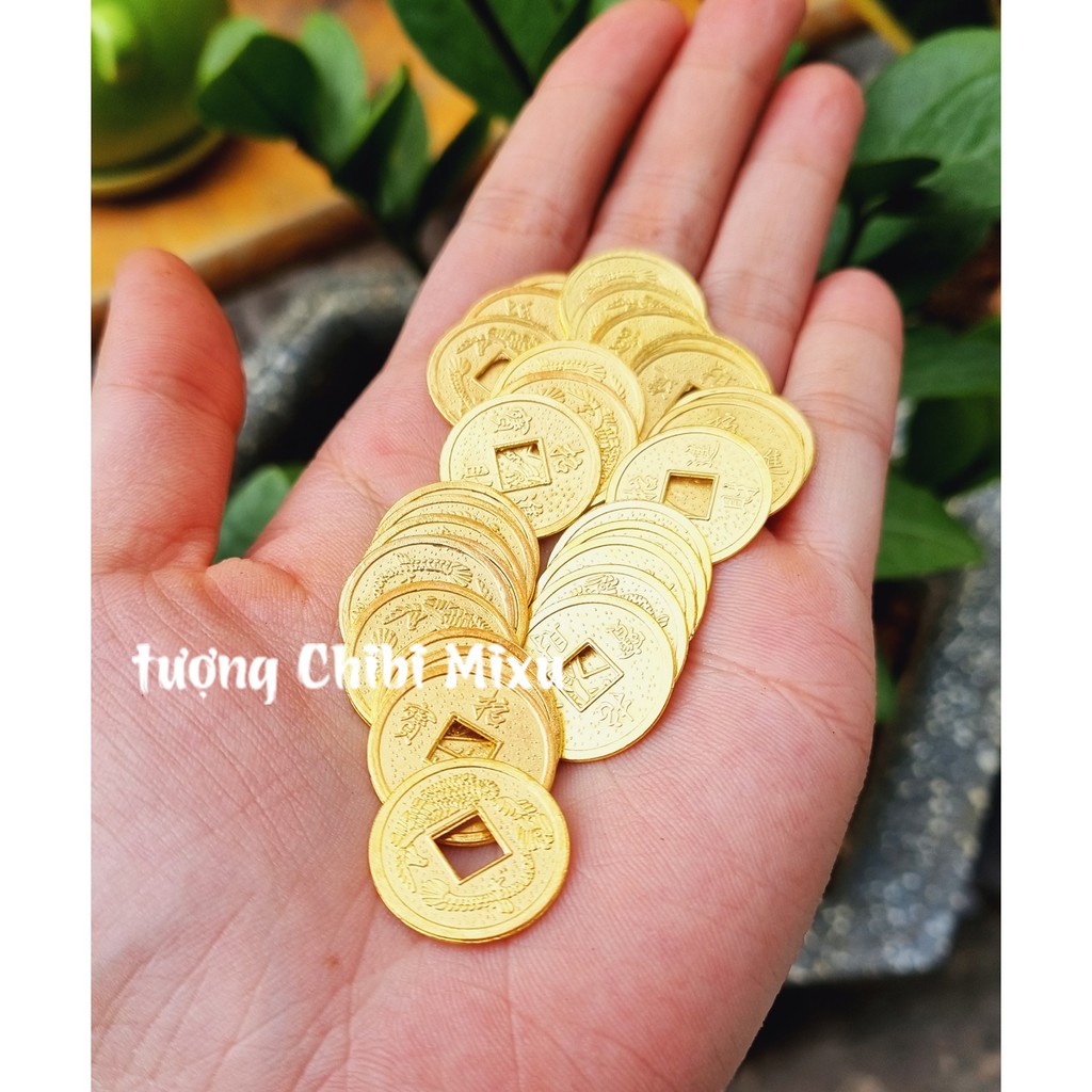 Túi 30 xu vàng may mắn size 20mm trang trí