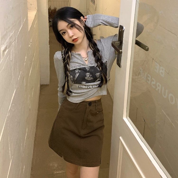 COZOK Áo Thun Tay Dài Phong Cách Vintage Thời Trang Cho Nữ