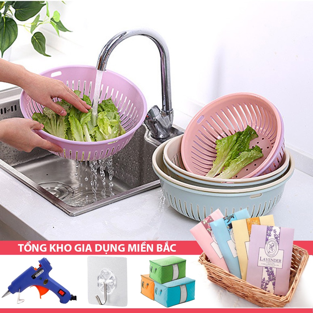 [Tổng Kho Sỉ] Rổ Rửa Rau Củ, Trái Cây KIÊM CHẬU S6 HAI LỚP - Rổ Để Thực Phẩm Ăn Lẩu Khô Ráo Có Lỗ Treo - Nhiều Size