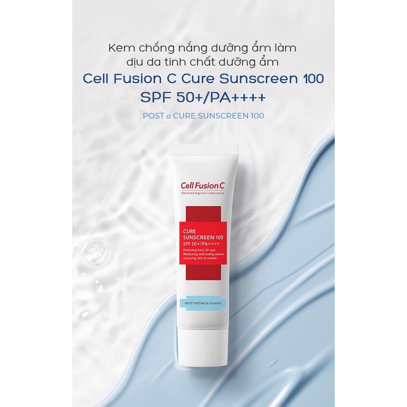 Kem chống nắng dưỡng ẩm, cấp nước cho da khô, nhạy cảm Cellfusion C Cure Sunscreen 100 SP50+/PA++++ 30ml  - NiNiShop