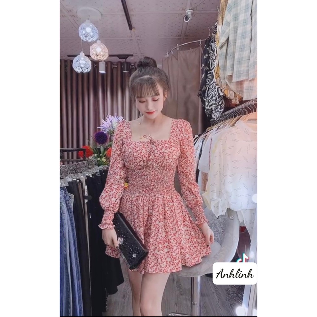 VÁY HOA NHÍ CHUN EO CỔ VUÔNG XINH DÁNG NỮ V104 | BigBuy360 - bigbuy360.vn