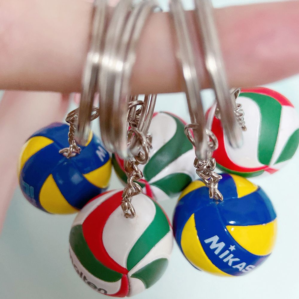 Móc khoá trang trí hình quả bóng chuyền bằng da PVC mini kiểu dáng thể thao dành cho nam