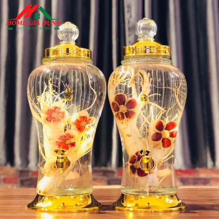 Bình ngâm rượu sâm thủy tinh  Phú Hoà 5 lít có van và không van