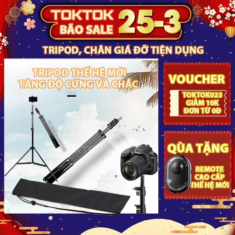 Giá đỡ điện thoại-Tripod quay TikTok chân đèn livestream chân đỡ máy ảnh cứng bền đẹp chắc chắn triệu view