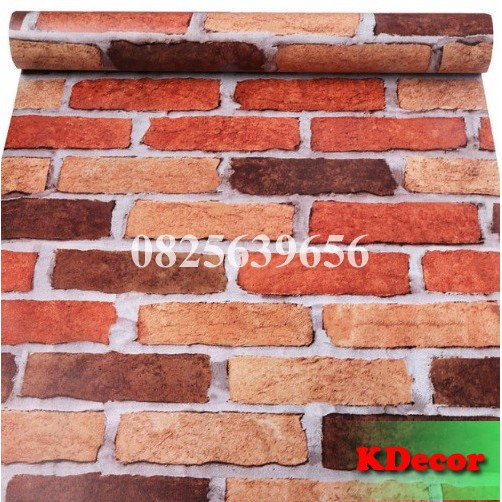 10m Giấy Dán Tường Gạch nâu đỏ có keo sẵn khổ 45cm