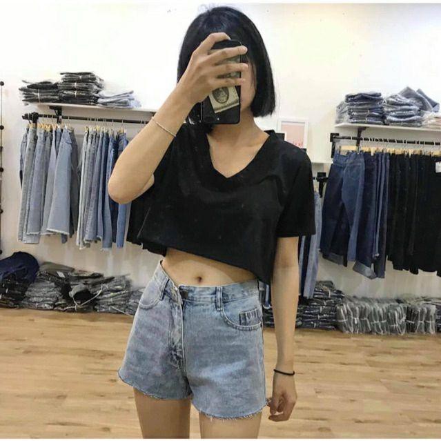 Áo croptop cổ tim phom rộng, kèm hình thật chụp áo trải sàn - 603