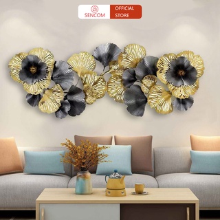 Tranh sắt treo tường nghệ thuật SENCOM, trang decor trang trí lá gingko đen vàng - A0831