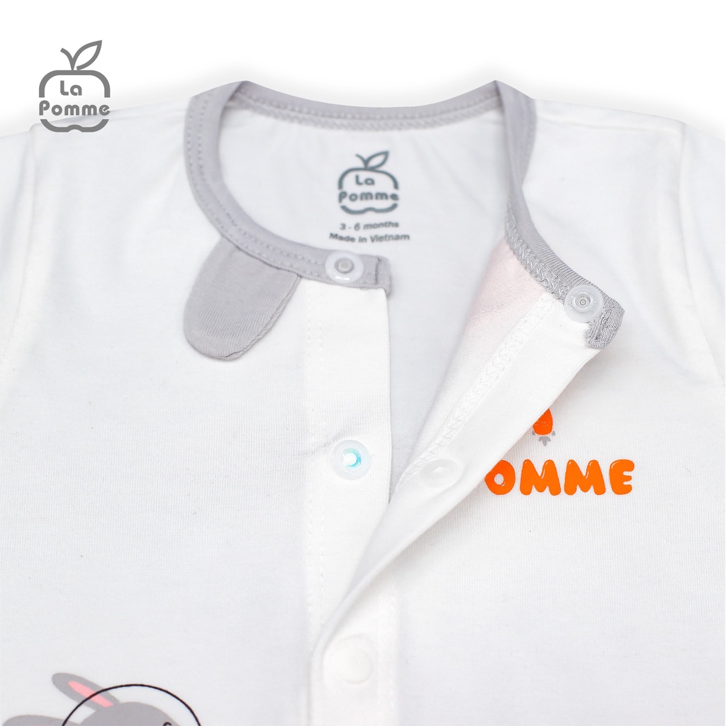 SLS059 Bộ dài tay La Pomme cúc giữa Thỏ Bunny - Trắng Ghi