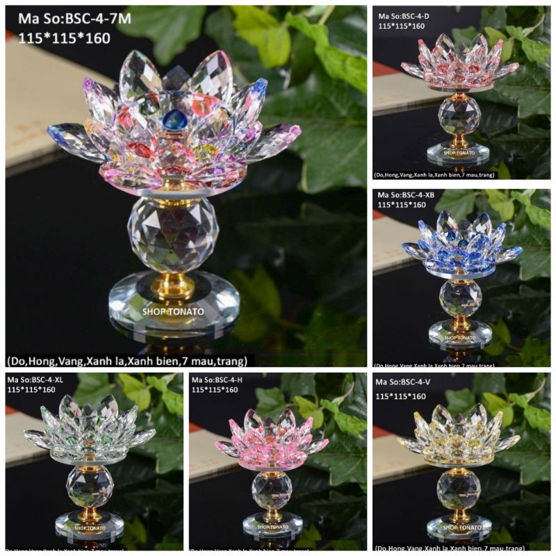 (Giá 1 Cái)Đế Nến, Chân Đèn Nến Bơ, Nến Tealight Hoa Sen Pha Lê Thủy Tinh Nhiều Màu Cao 11Cm