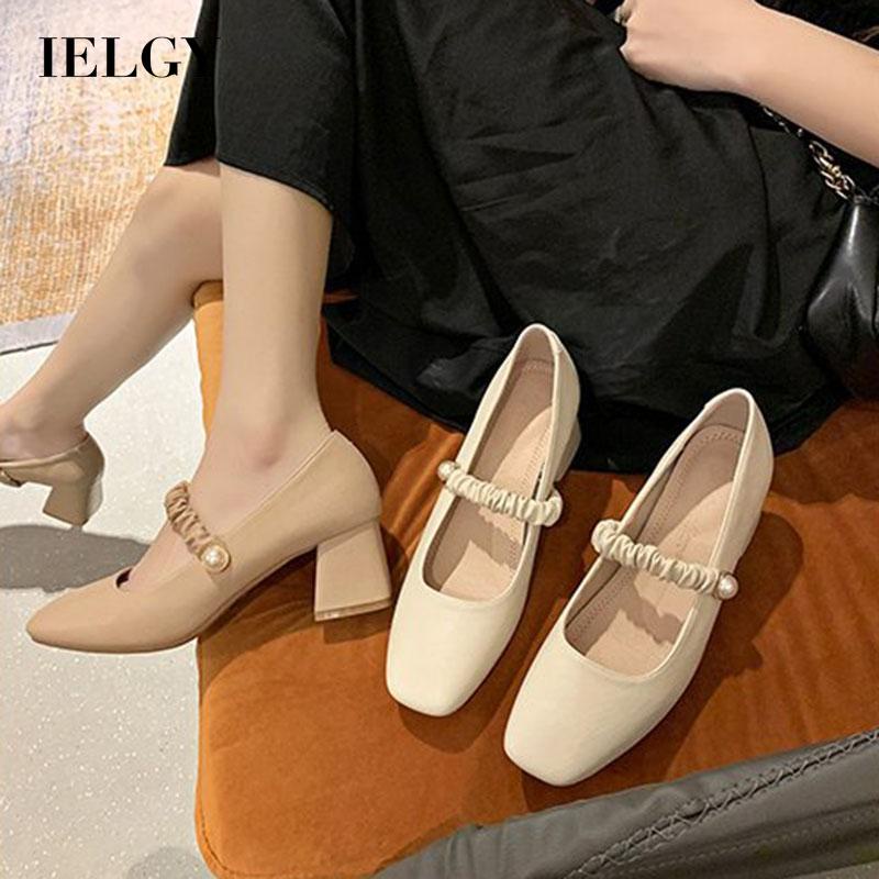 Giày cao gót Mary Jane IELGY mũi vuông gót dày thời trang cho nữ