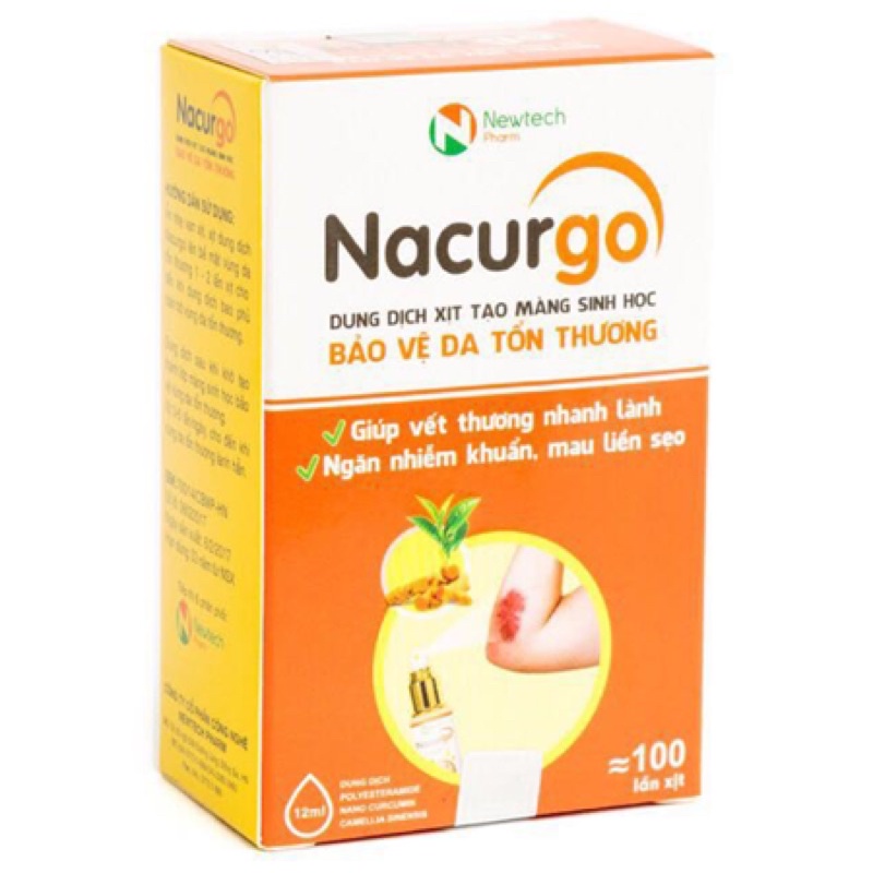 Nacurgo chai xịt 12 mililitre giúp thúc đẩy quá trình tái tạo tế bào da, bảo vệ da, ngăn ngừa vi khuẩn.