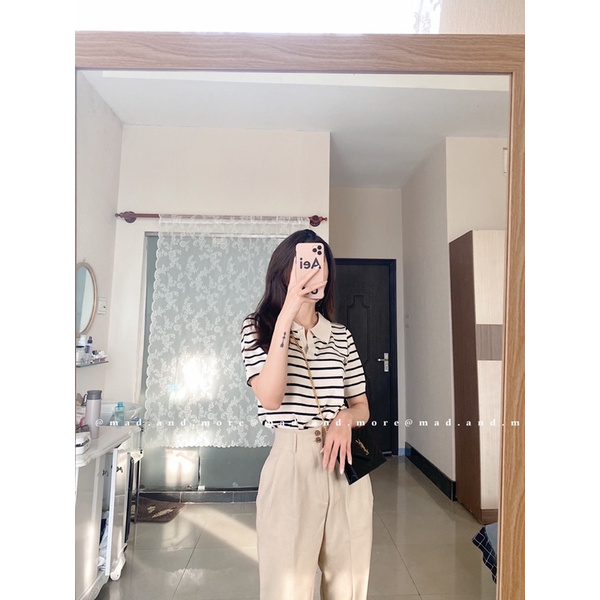 Áo len tay ngắn sọc polo | BigBuy360 - bigbuy360.vn