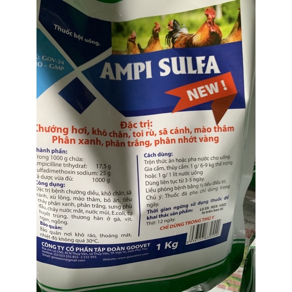 100g AMPI SULFA - chướng diều, khô chân, toi rù trên gà, vịt, ngan, chim cút