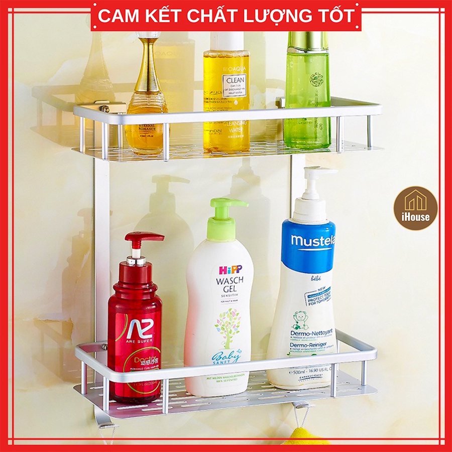 Kệ góc inox nhà tắm 2 tầng màu trắng, Kệ phòng tắm inox đựng đồ tiện lợi đa năng
