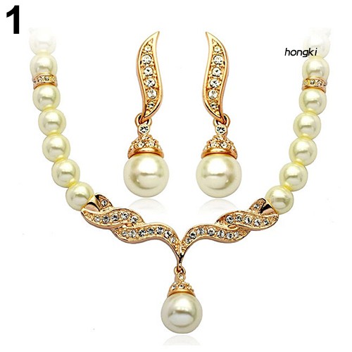 Bộ Dây Chuyền + Khuyên Tai Hình Cánh Thiên Thần Đính Ngọc Trai Mô Phỏng