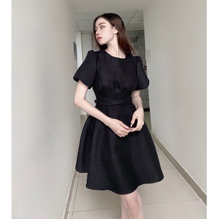 Đầm đen dáng xòe tay phồng dự tiệc sang chảnh thiết kế cao cấp đẹp trẻ trung đi tiệc đi chơi eo tôn dáng - Lux W Fashion