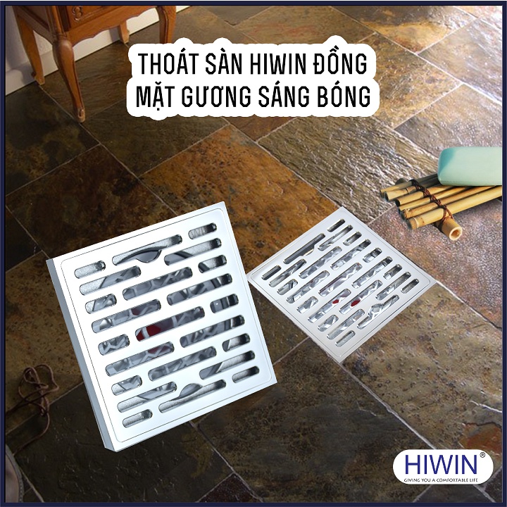 Phễu thoát sàn ngăn mùi hôi thoát nước nhanh đồng mạ crom kích thước 100x100mm HIWIN FD-1408
