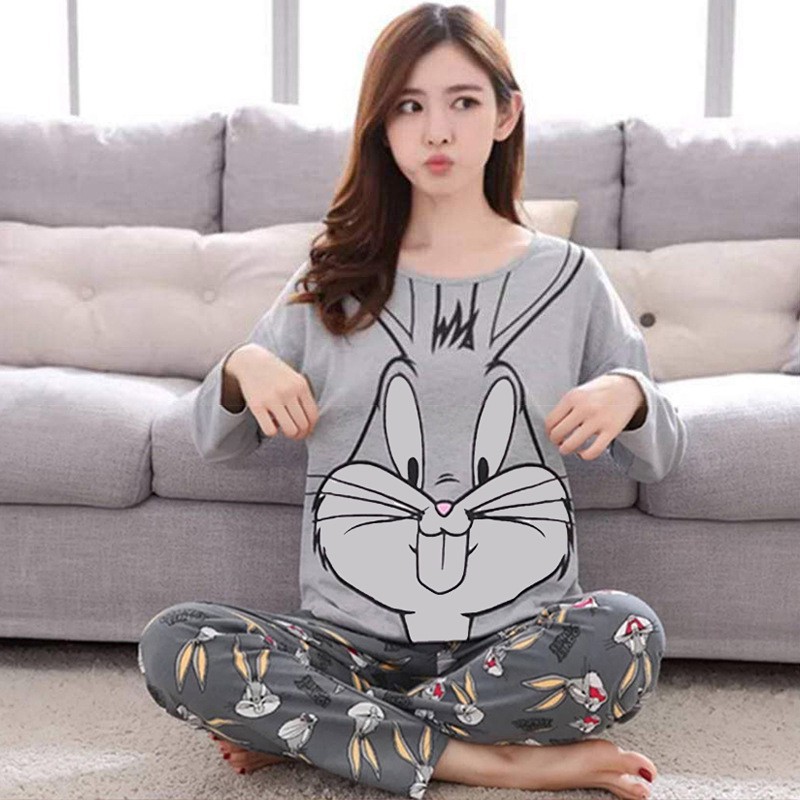 Bộ Đồ Ngủ Tay Dài In Hoạt Hình Xinh Xắn