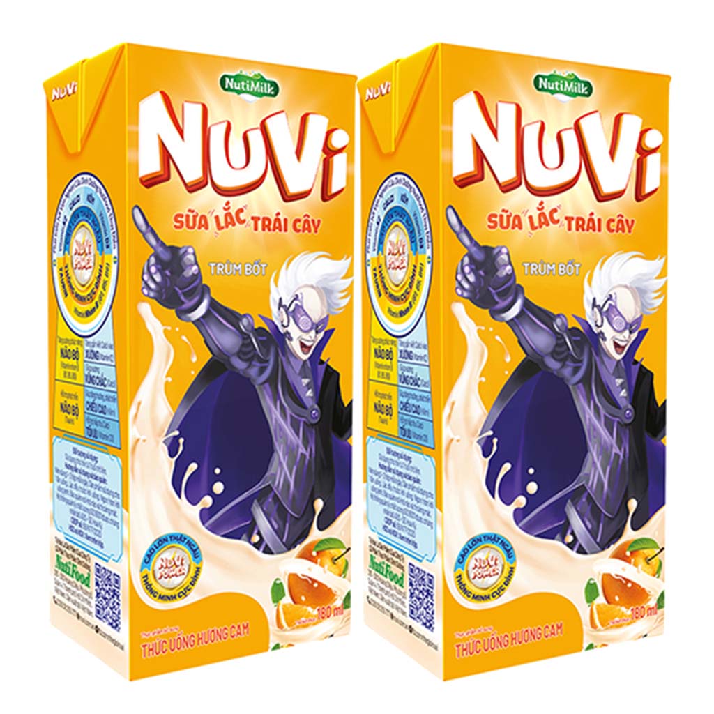 2 Hộp Sữa Lắc Trái Cây Hương Cam Nuvi 180ml Giúp Bé Phát Triển Trí Não, Chiều Cao Cho Bé