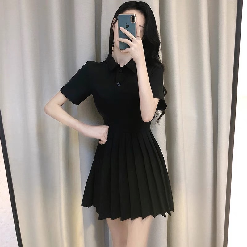 Đầm polo xếp ly màu đen HB D049 | BigBuy360 - bigbuy360.vn
