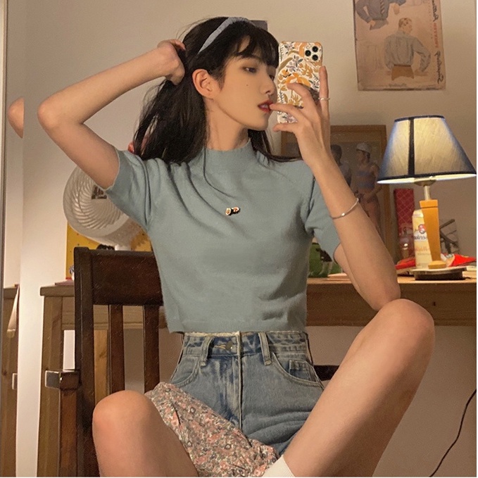 Xiaozhainv Quần Short Denim Lưng Cao Dáng Chữ A Phối Ren Thời Trang Hàn Quốc Cho Nữ