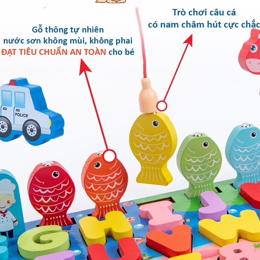 Đồ chơi thông minh cho bé, trò chơi câu cá ghép số bằng gỗ cho bé Montessori 63 chi tiết -Đồ chơi gỗ giáo dục cho trẻ em