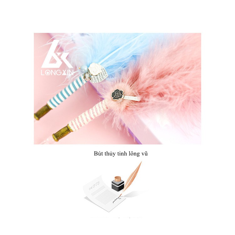 Bộ quà tặng bút thủy tinh lông vũ Long Xin kèm mực