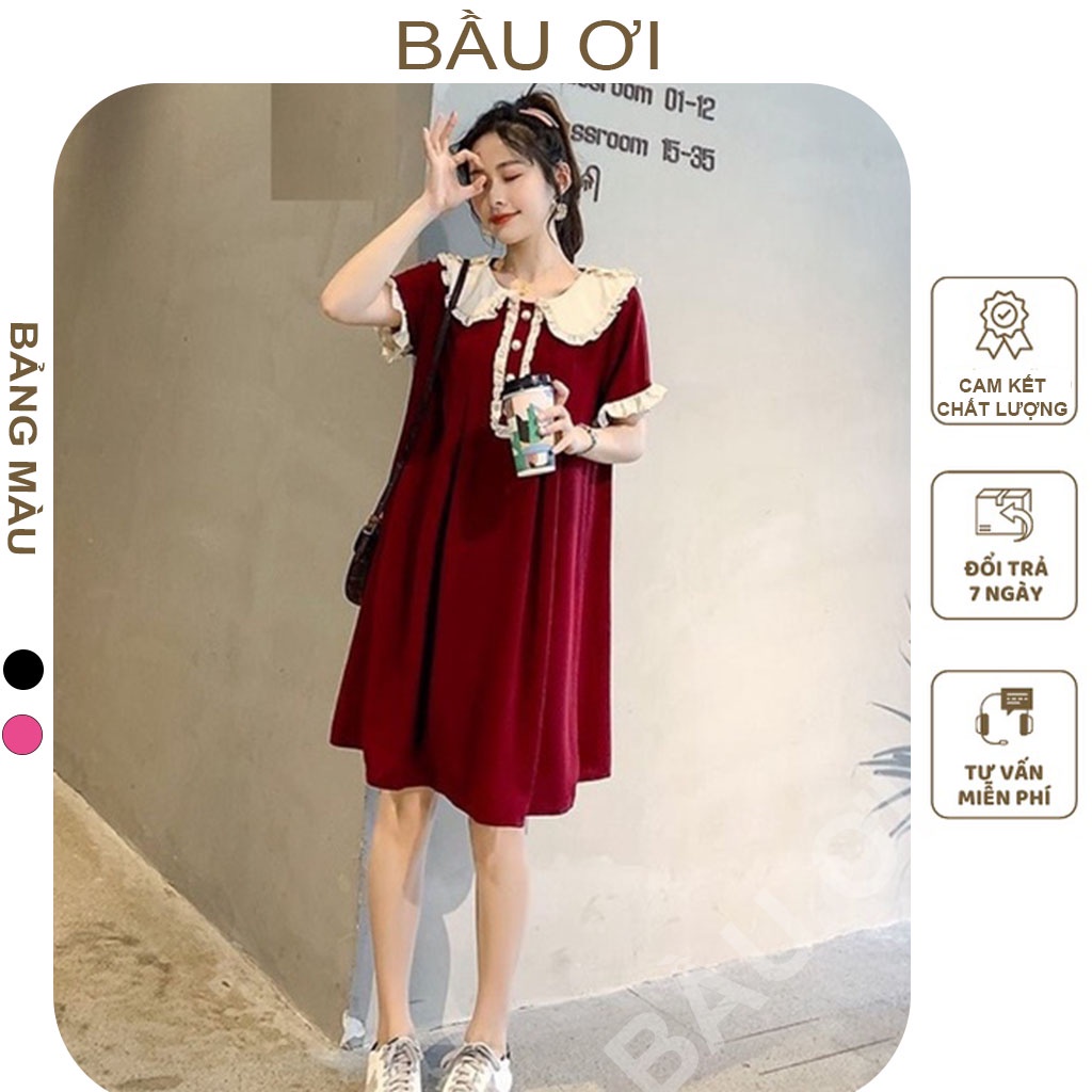 [BÂUOII V121] ĐẦM BẦU SUÔNG CỔ BÈO ĐÍNH CÚC NGỌC CHẤT ĐẸP, VÁY BẦU CÔNG SỞ TIỂU THƯ SANG CHẢNH MẶC ĐI LÀM ĐI CHƠI