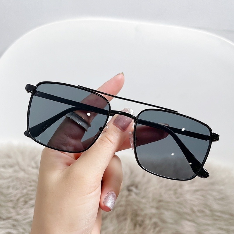 (HENGHA) Kính Râm Gọng Vuông Đôi Bằng Kim Loại Đơn Giản Thời Trang Retro Oversize